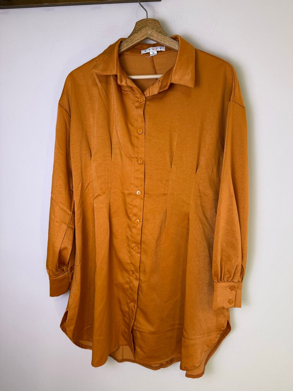 HYFVE Anthro Orange Button Up Tunic Blouse Medium Oversized Fall Collared Top